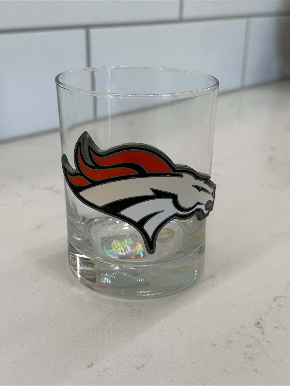 Denver Broncos with enamel Logo Rocks Glass - Orange and White